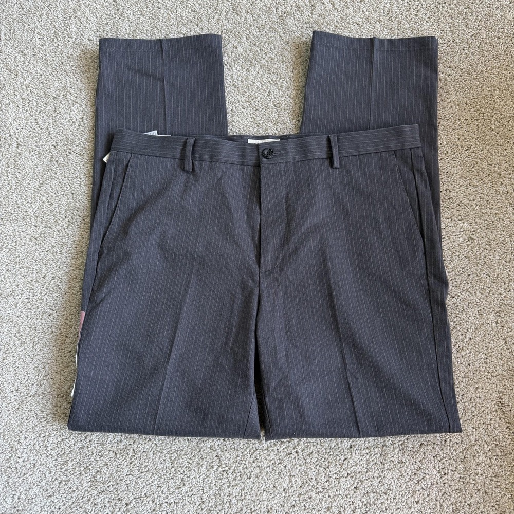 Dockers Pants Mens 38x34 Gray Dress Signature Khaki Slim Fit Pinstripe Stretch